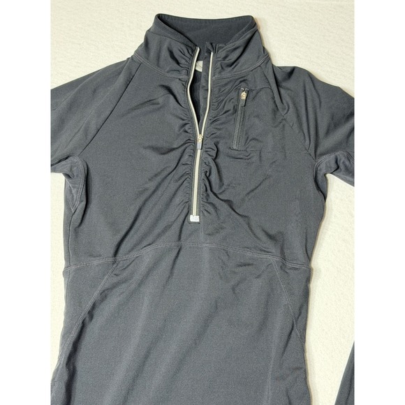 Athleta dark grey Ruched 1/4zip Long Sleeve Athletic Top XXS Thumbholes Drawcord - Picture 2 of 12